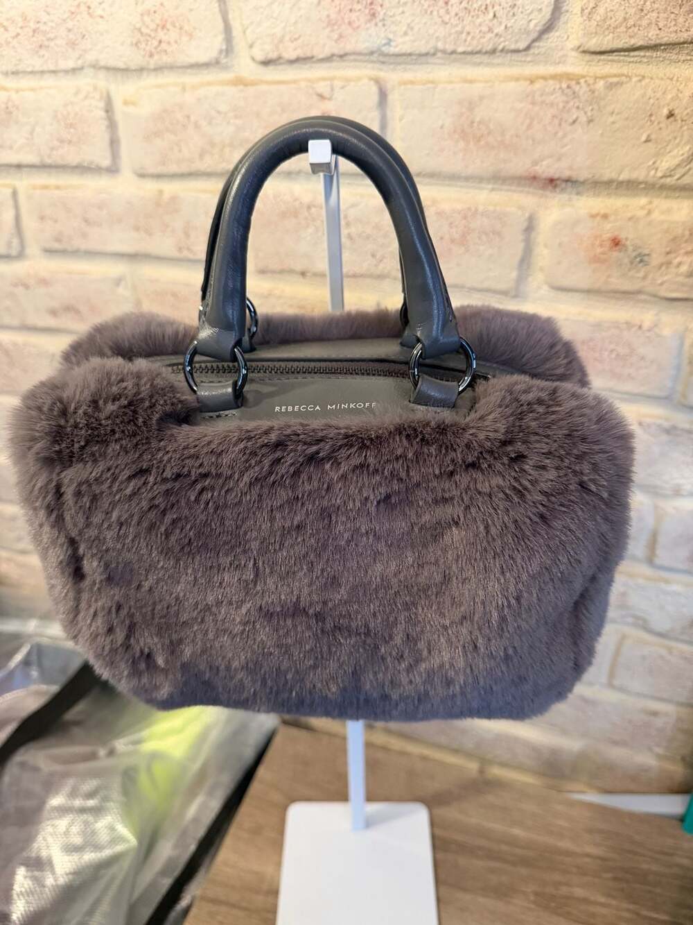 Rebecca Minkoff Regan Grey Faux Fur Satchel Bag